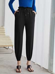 MOTF PREMIUM VISCOSE PAPERBAG WAIST JOGGERS - Black - View 7