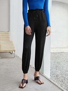 MOTF PREMIUM VISCOSE PAPERBAG WAIST JOGGERS - Black - View 8