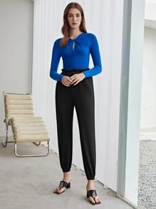 MOTF PREMIUM VISCOSE PAPERBAG WAIST JOGGERS - Black - View 10