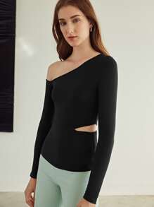 MOTF PREMIUM MODAL ASYMMETRICAL NECK T-SHIRT - Black - View 1