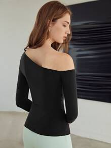 MOTF PREMIUM MODAL ASYMMETRICAL NECK T-SHIRT - Black - View 2