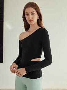 MOTF PREMIUM MODAL ASYMMETRICAL NECK T-SHIRT - Black - View 4