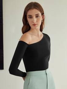 MOTF PREMIUM MODAL ASYMMETRICAL NECK T-SHIRT - Black - View 7