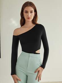 MOTF PREMIUM MODAL ASYMMETRICAL NECK T-SHIRT - Black - View 8