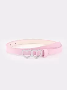 Heart Buckle Belt With Punch Tool - Pink - View 1