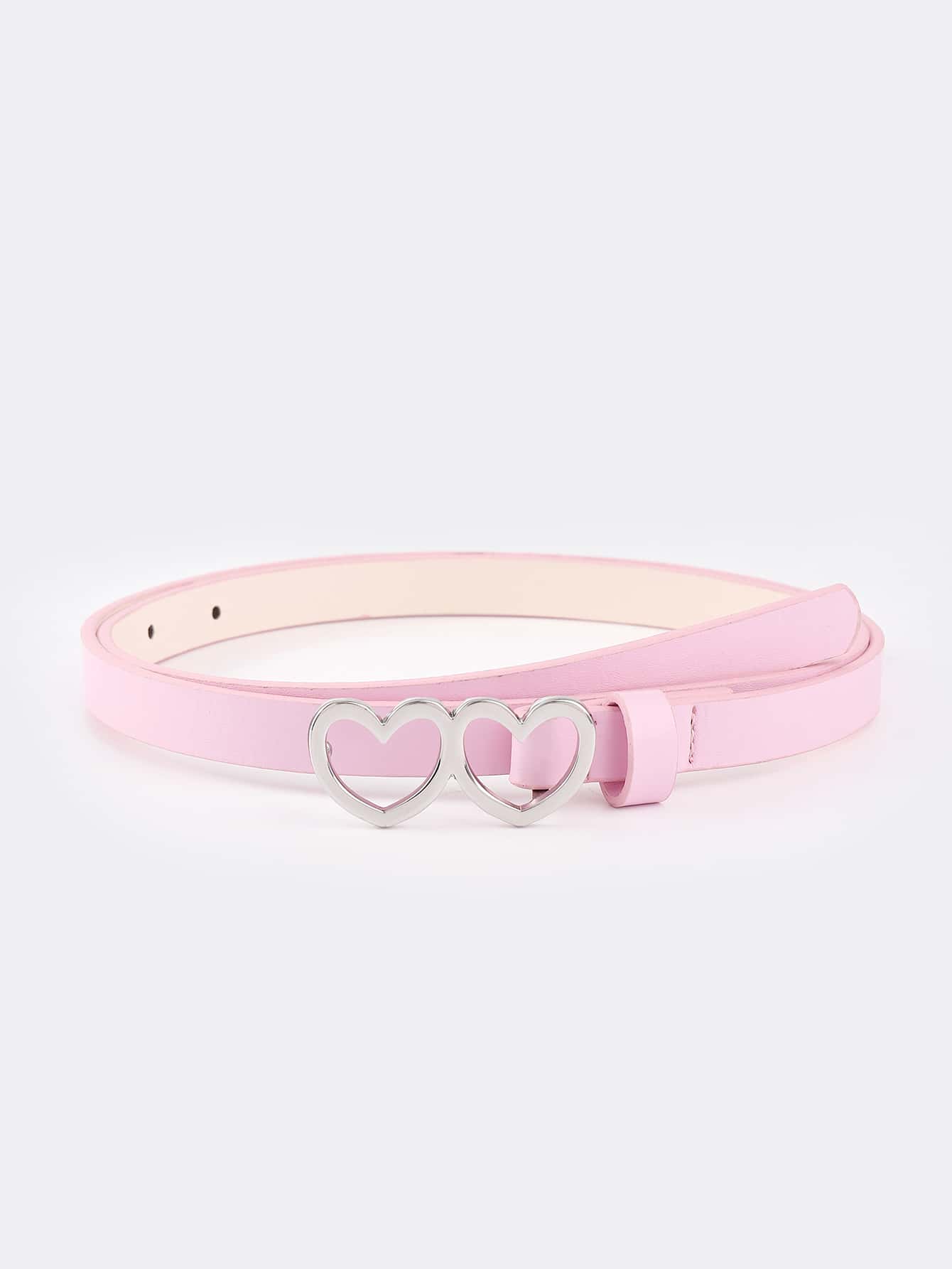 Heart Buckle Belt With Punch Tool - Pink - View 1