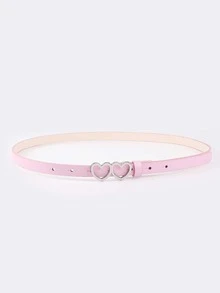 Heart Buckle Belt With Punch Tool - Pink - View 2