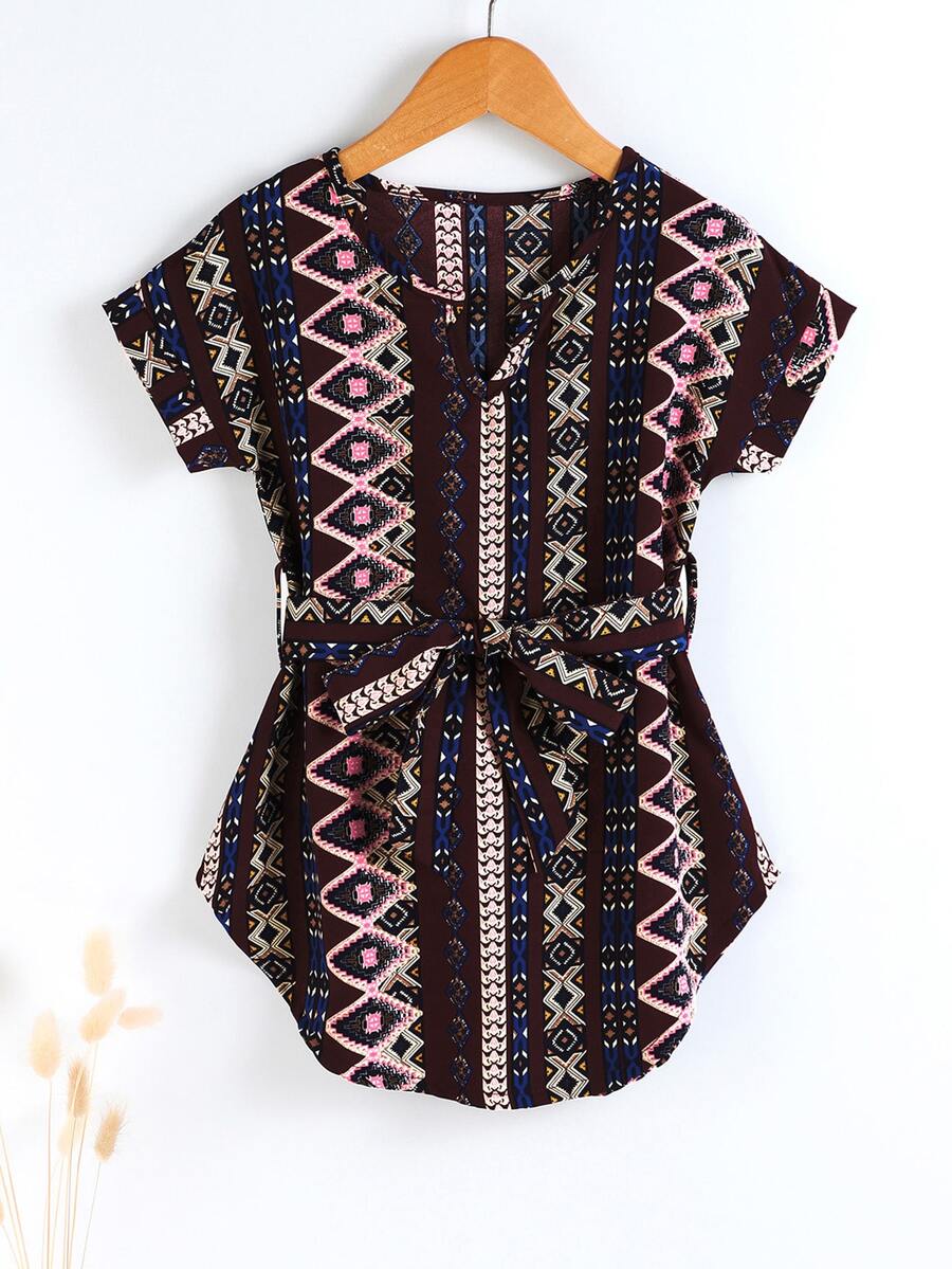 Đầm bé gái Thắt lưng Hình học Giải trí - Nhiều màu - Xem 1