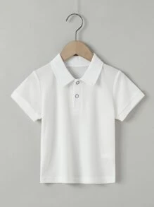 Áo polo bé trai Nút phía trước màu trơn Giải trí - trắng - Xem 1
