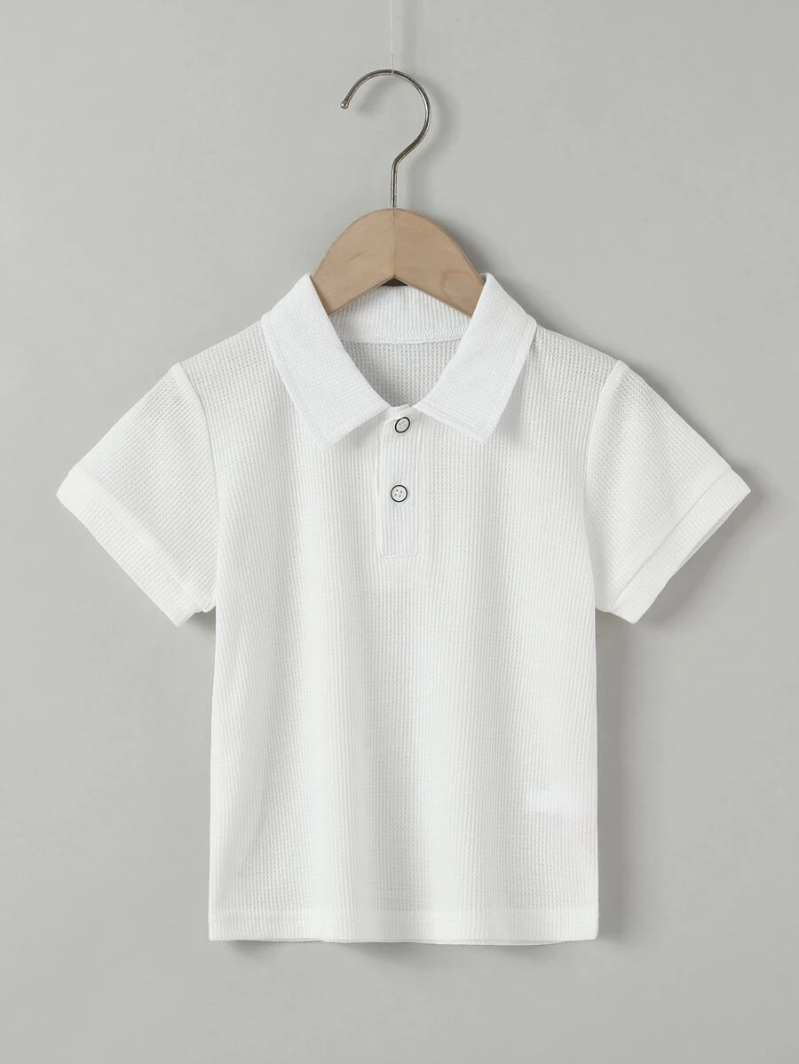 Áo polo bé trai Nút phía trước màu trơn Giải trí - trắng - Xem 1