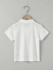 Áo polo bé trai Nút phía trước màu trơn Giải trí - trắng - Xem 2