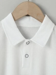 Áo polo bé trai Nút phía trước màu trơn Giải trí - trắng - Xem 5