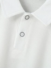 Áo polo bé trai Nút phía trước màu trơn Giải trí - trắng - Xem 6