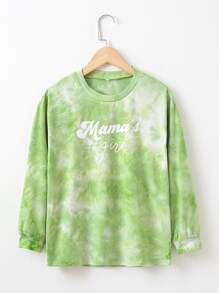 Girls Tie Dye Letter Graphic Tee - Lime Green - View 1