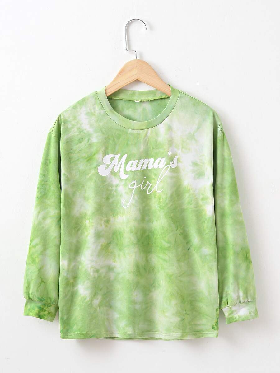 Girls Tie Dye Letter Graphic Tee - Lime Green - View 1