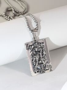 1 件男士复古骷髅扑克牌吊坠项链 - 復古銀色 - 查看 2