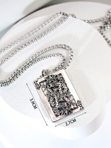 1 件男士复古骷髅扑克牌吊坠项链 - 復古銀色 - 查看 3