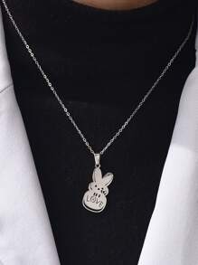 Cartoon Rabbit Pendant Necklace - Silver - View 1