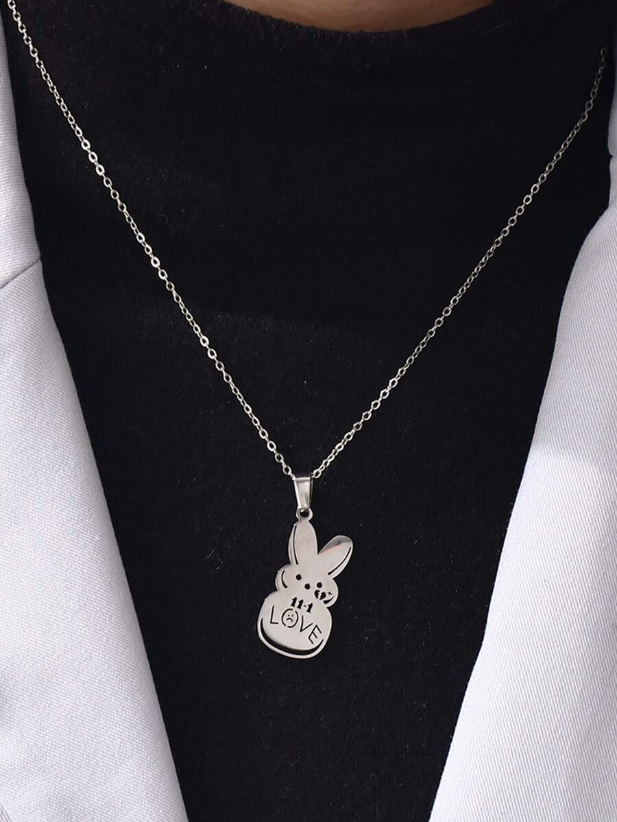 Cartoon Rabbit Pendant Necklace - Silver - View 1