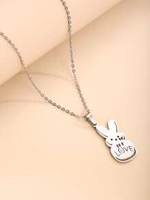 Cartoon Rabbit Pendant Necklace - Silver - View 2