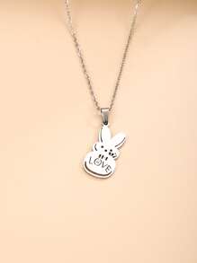 Cartoon Rabbit Pendant Necklace - Silver - View 4