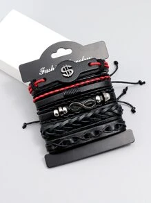 男士5入組美元和無限裝飾手環 - 黑色 - 查看 1