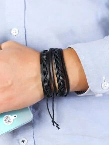 男士5入組美元和無限裝飾手環 - 黑色 - 查看 2