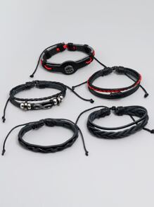 男士5入組美元和無限裝飾手環 - 黑色 - 查看 3