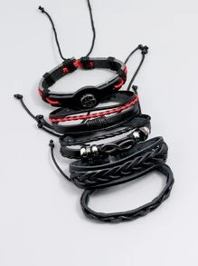 男士5入組美元和無限裝飾手環 - 黑色 - 查看 4