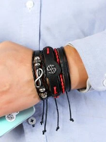 男士5入組美元和無限裝飾手環 - 黑色 - 查看 5