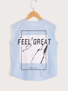 SHEIN Tanks Bé Trai Đồ họa Slogan Giải trí - Màu xanh nhạt - Xem 1