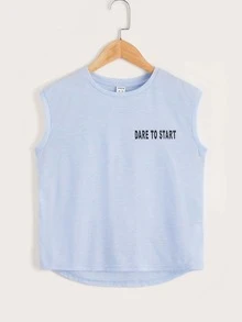 SHEIN Tanks Bé Trai Đồ họa Slogan Giải trí - Màu xanh nhạt - Xem 2