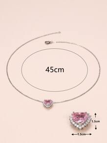 Cubic Zirconia Heart Charm Necklace - Pink - View 6