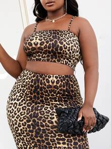 Slaydiva Plus Leopard Print Cami Top & Pencil Skirt Set - Multicolor - View 5