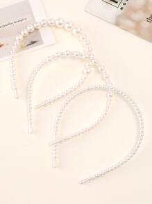 3pcs Faux Pearl Beaded Headband Elegant - White - View 1