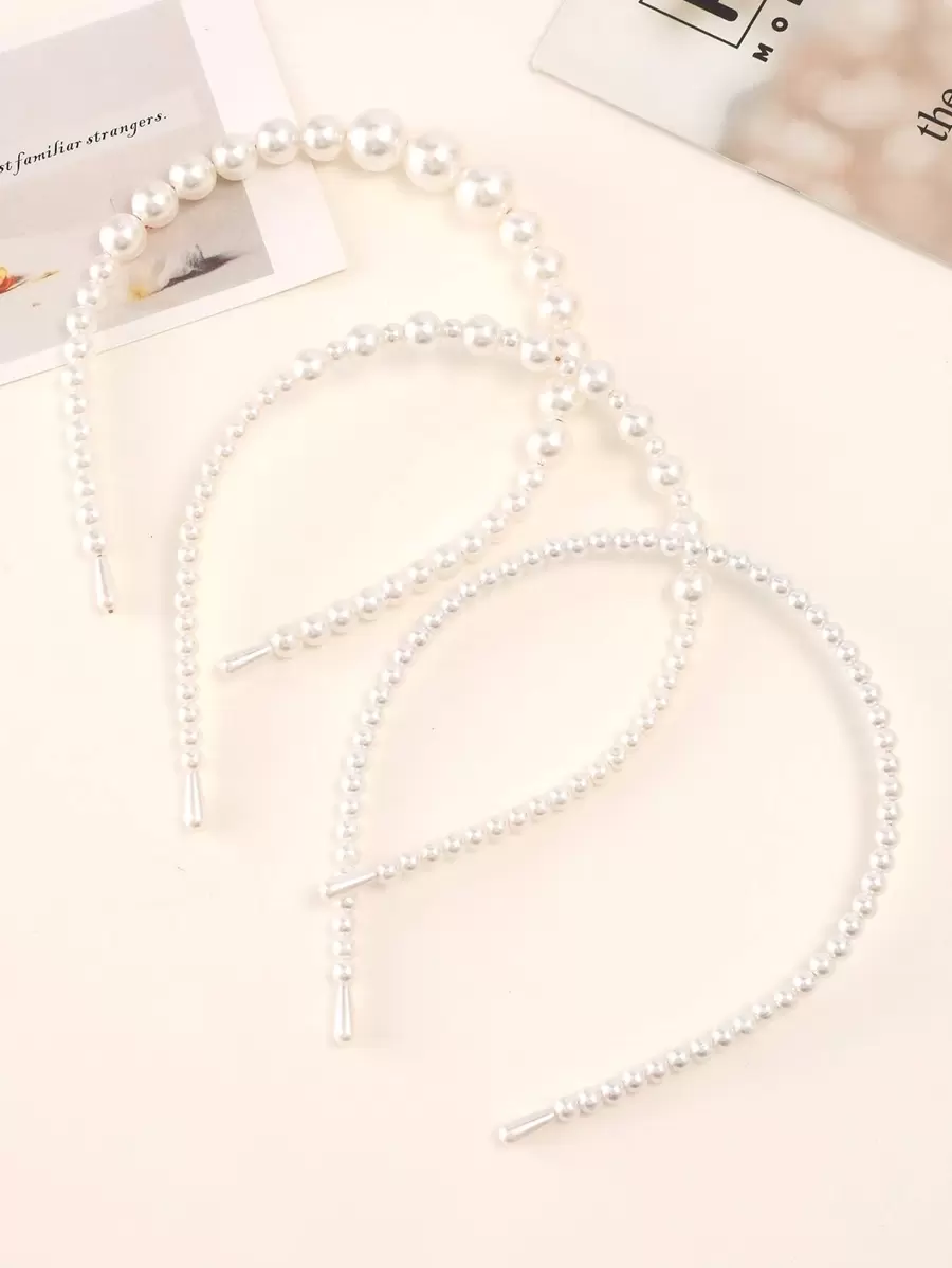 3pcs Faux Pearl Beaded Headband Elegant - White - View 1