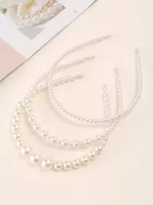 3pcs Faux Pearl Beaded Headband Elegant - White - View 3
