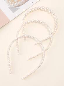 3pcs Faux Pearl Beaded Headband Elegant - White - View 4