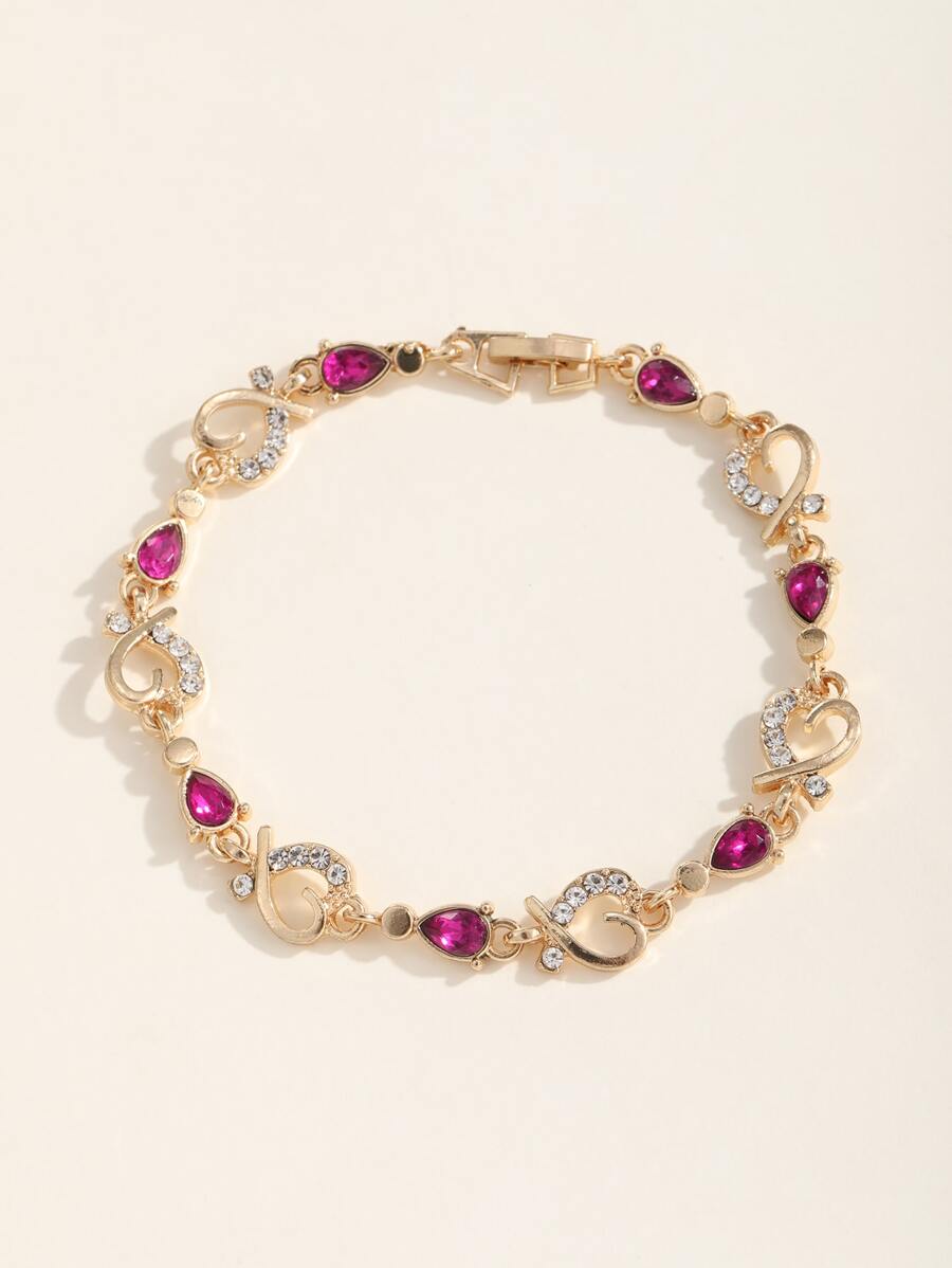 水鑽心和水滴裝飾手環 - 彩色 - 查看 1