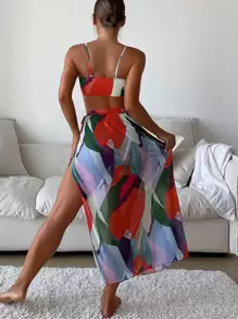 SHEIN Swim Summer Beach 3packs Color Block Bikini & Beach Skirt - Multicolor - View 2