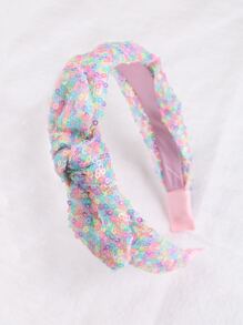 1pc Kids Colorful Sequin Fabric Knotted Headband For Kids Daily School Wear - Multicolor - View 5