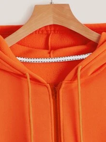 SHEIN EZwear 字母與蝴蝶印花加絨內裏拉鏈連帽衫 - 橘色 - 查看 4