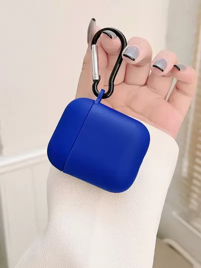 Navy Blue Fashionable TPU Earphone Protective Case With 1 Carabiner, Shockproof And Portable Protective Cover, Suitable For Daily Use, Outdoor Activities, Travel And Commuting, Can Be Used As A Gift, Compatible With AirPods Pro 3 Case, Compatible With AirPods 4 Case