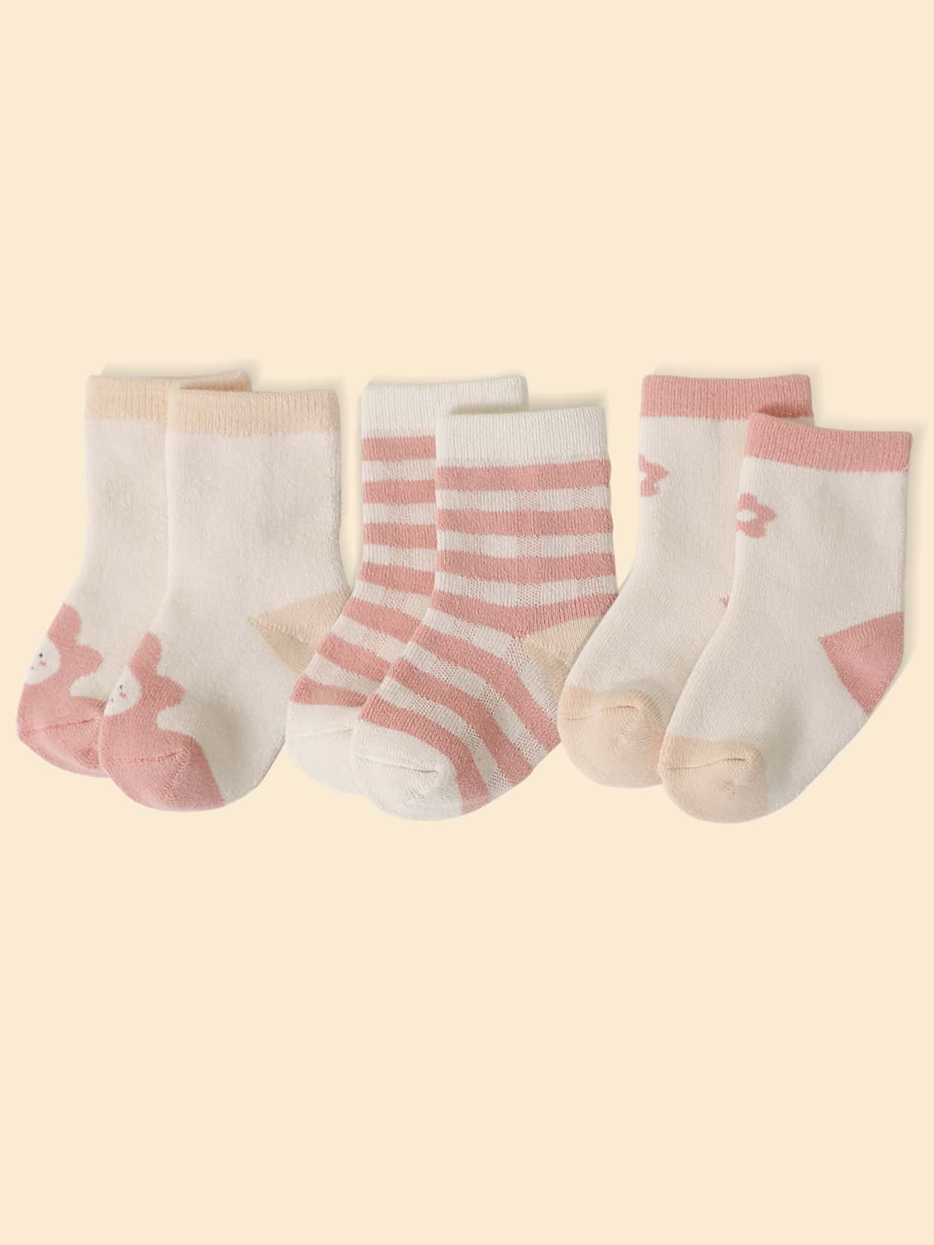 嬰兒3雙花卉圖案中筒襪 - 彩色 - 查看 1