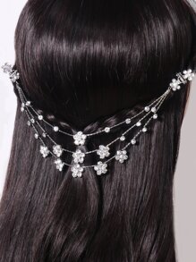 1入組女孩鑲鑽花卉頭鏈夾,適合生日派對 - 銀色 - 查看 1