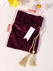 Túi quà dây rút trang trí tua - Màu Đỏ Sâu - Xem 3