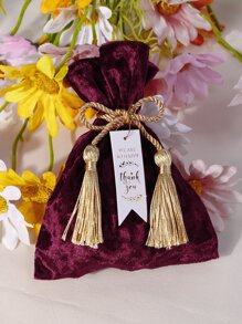 Túi quà dây rút trang trí tua - Màu Đỏ Sâu - Xem 1