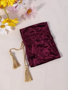 Túi quà dây rút trang trí tua - Màu Đỏ Sâu - Xem 7