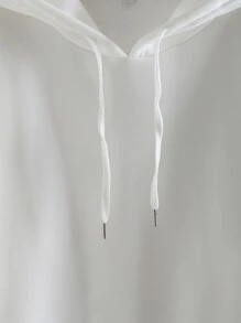 字母圖案袋鼠口袋抽繩保暖連帽衫 - 白色 - 查看 6