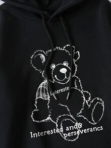 Capucha con estampado de oso y letra con cordón - Negro - Ver 4